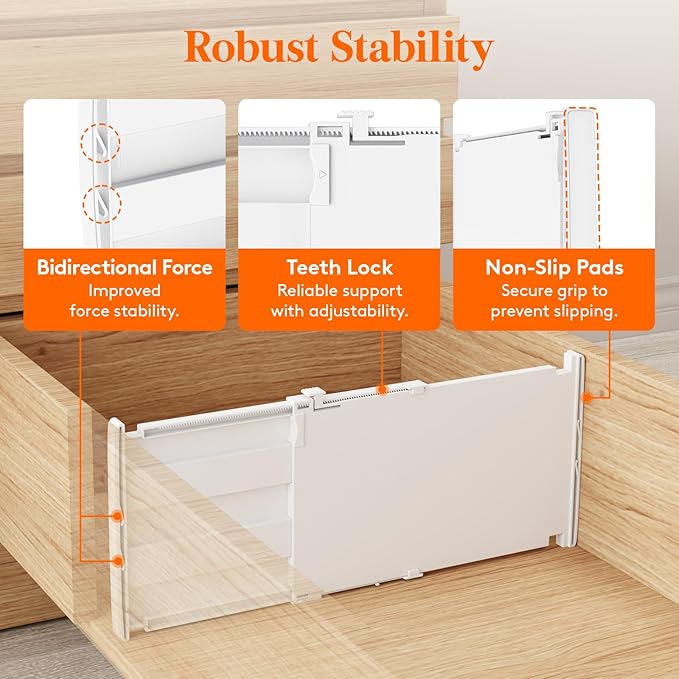 Lifewit 8" Tall 6 Pack Drawer Dividers, 35-56.5cm/13.8-22.2" Expandable Drawer Divider for Clothes, Adjustable Dresser Drawer