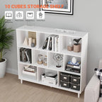 10 Cube Storage Organizer |Wide Bookshelf|3 Shelf Bookcase |Library Bookcase -Cubic Storage Cabinet（Storing Books,Toys & More