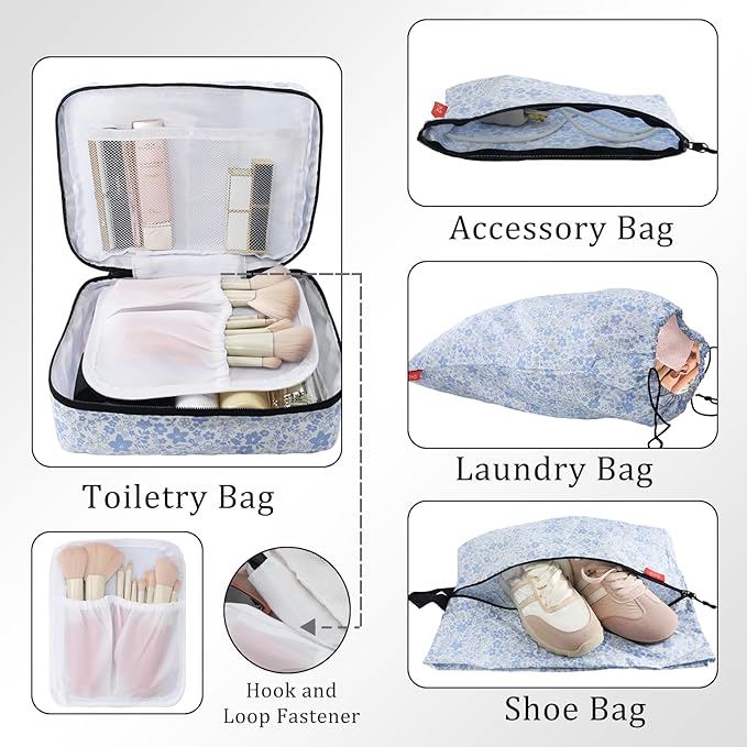 U+U 10 Set Compression Packing Cubes - Ultralight Travel Organizers with Laundry Bag and Cosmetic Bag, Space-Saving Suitcase 
