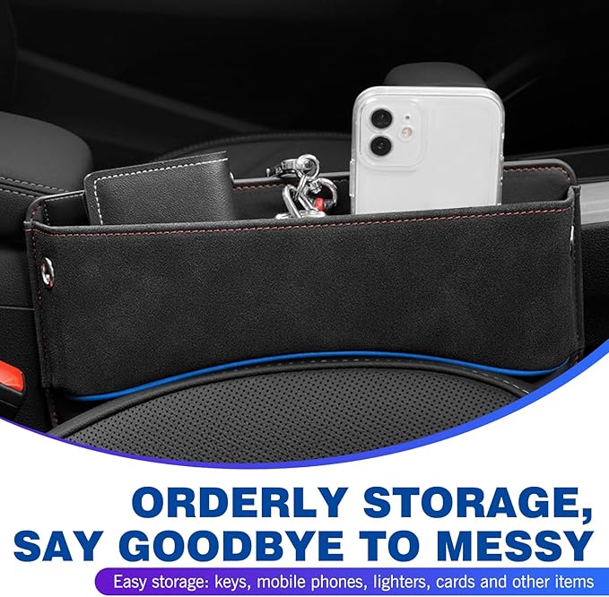 Seat Gap Filler, Multifunctional Storage Bag for Mobile Phone Sunglasses Documents Wallet, Soft Padded Leather Anti-scratch Organizer, for Cars Trucks Portable Indoor Accessories (Black)