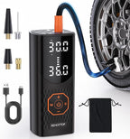 Tire Inflator Portable Air Compressor 160PSI Air Pump For Car Tires with Digital Pressure Gauge, LED Light & Fast Inflation - Cordless Pump for Car, Motorcycle, Bicycle, Ball, Matte Black
