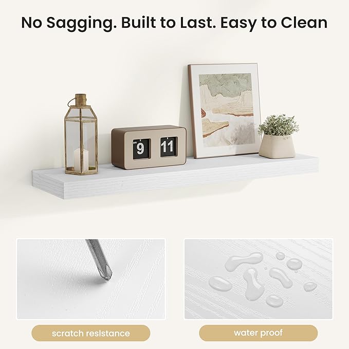 Fun Memories Rustic Floating Wall Shelves, Wall Mounted Wood Storage & Display Shelves for Bathroom, Bedroom, Living Room or 
