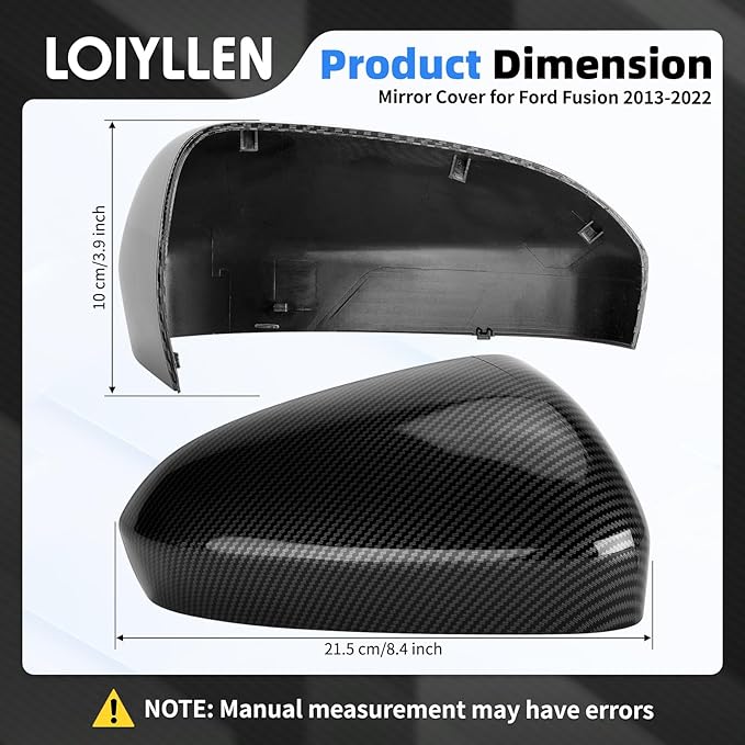 Passenger Side Mirror Cover Replacement for Ford Fusion 2013-2022 - Right Side Mirror Covers, Rear View Mirrors Cap Accessories Carbon Fibre, Without Lamp