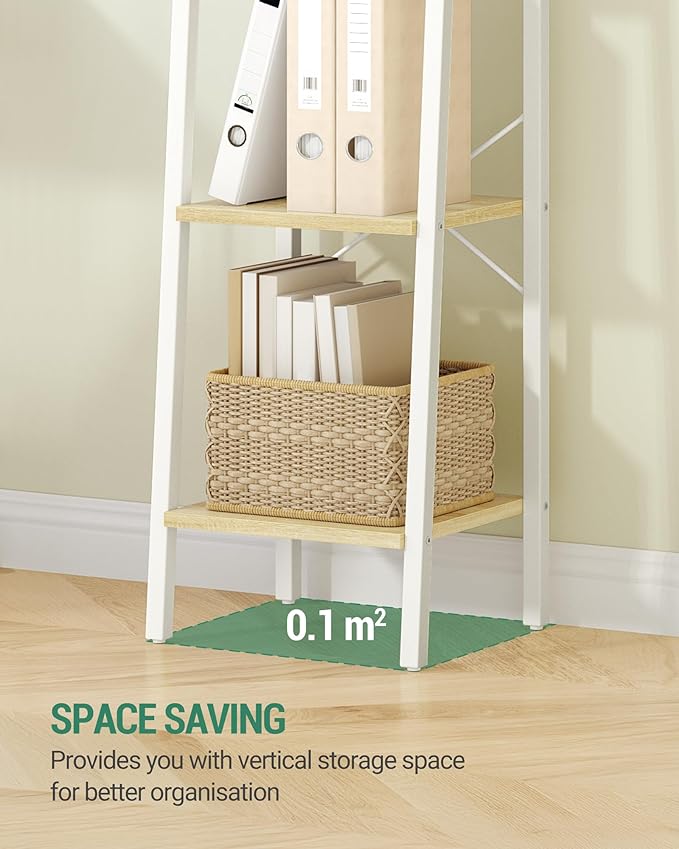Hzuaneri Ladder Shelf, Bookshelf Bookcase, Freestanding Corner Storage Shelve with 2 Hooks for Home Office, Living Room, Kitc