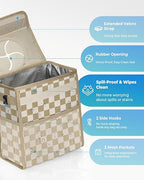 Corduroy Car Trash Can with Lid and Mesh Pockets - Leakproof Organizer,Multipurpose Waterproof Garbage Can/Trash Bin for Car(Khaki Check-3 Gallons)