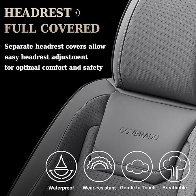 Coverado Car Seat Covers Full Set, Seat Covers for Cars, Car Seat Cover, Car Seat Protector Waterproof, Leather Car Seat Cush