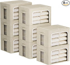 FHSQX 8 Pack Clothes Storage Bins - Foldable Storage Bins for Clothes Fabric Storage Box with Metal Frame (Beige, 15.7x11.8x9