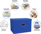 Linen Fabric Foldable Collapsible Storage Cube Bin Organizer Basket Fabric Storage Bins with Lid, Leather Handles, Removable 