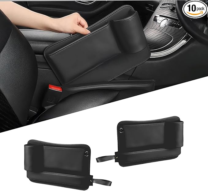 Car Seat Gap Filler Organizer 2 Pack, Car Seat Organizer with Cup Holders, 3-in-1 Removable Auto Organizer for Women, Universal Fit SUV Truck Fill The Gap Between Seats & Console(Black)