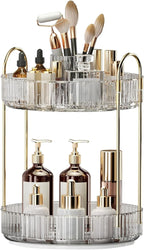 360° Rotating Makeup Organizer, Large-Capacity Skincare Make Up Storage 2 Tier Perfume Organizers Cosmetic Dresser Organizer 