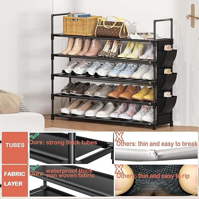 OYREL 5 Tier Shoe Organizer Rack for Closet, Entryway, Garage, Door, Space Saving, Shoe Holder Stand/Tower, Large, 20-25 Capa