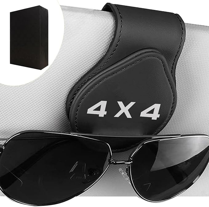 Sunglasses Holder for 4x4 Car Sun Visor Magnetic Leather Glasses Sunglass Clip Eyeglasses Mount Car Accessories for Four Wheel Drive Car Owners
