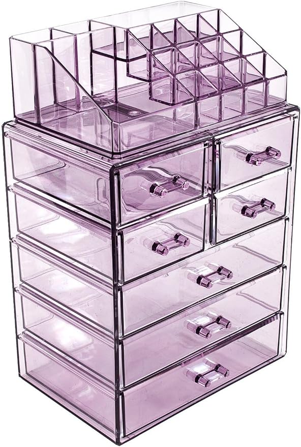 Sorbus Acrylic Makeup Organizer Set, 7-Drawer Vanity & Countertop Cosmetic Storage with Small & Wide Compartments, Purple Mak