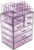 Sorbus Acrylic Makeup Organizer Set, 7-Drawer Vanity & Countertop Cosmetic Storage with Small & Wide Compartments, Purple Mak