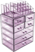 Sorbus Acrylic Makeup Organizer Set, 7-Drawer Vanity & Countertop Cosmetic Storage with Small & Wide Compartments, Purple Mak