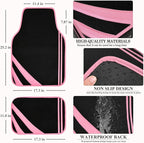 CAR PASS Pink Edge Faux Leather Car Floor Mats Universal Car Carpet Mats with Double Stitch Line Anti-Slip Backing Design, fo