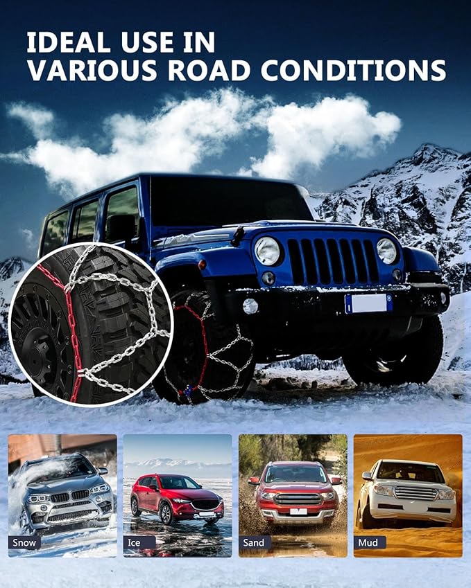 SCITOO Snow Chains For Car Pickup Trucks SUV,Universal Emergency Tire Traction Chain,Anti-Skid Thickening Tire Chains Width 2