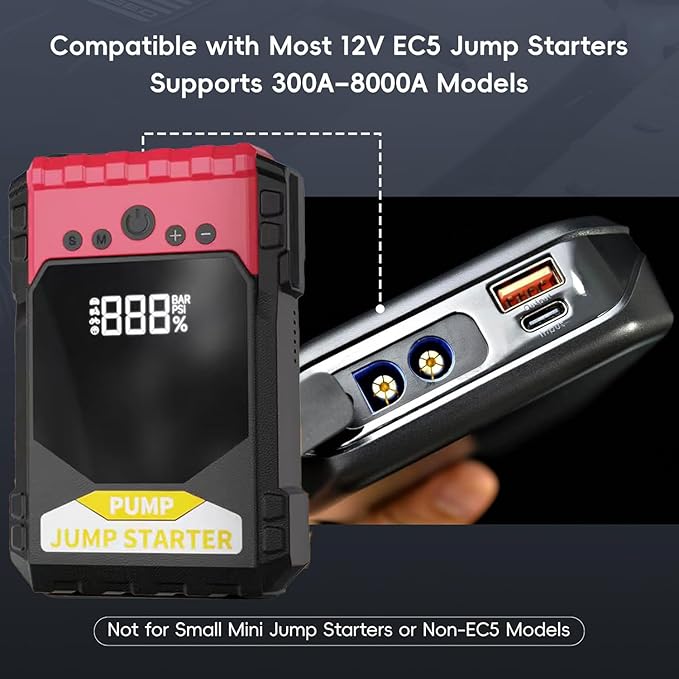EC5 Smart Jump Starter Clamps,EC5 Heavy Duty Jump Starter Automotive Booster Clamp Cables Replacement Alligator Clamps with Intelligent LCD Screen for 12V Car Jump Starterand Many Other Brands