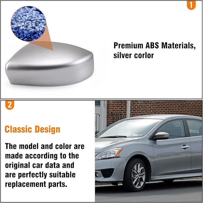Moonlinks Compatible with Nissan Sentra 2013 2014 2015 2016 2017 2018 2019 Left Side Mirror Cover Replacement, Silver Left Driver Side Door Rearview Mirror Cap Trim