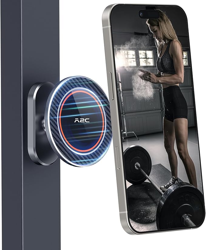 A2C All-Metal Gym Magnetic Phone Holder for MagSafe,High-End Workout Essentials for Men Women,[Dual N54 Magnet] Portable Phone Mount Gym Accessories Compatible with iPhone 17 16 15 14 13 12 (Gray)