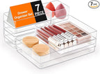 SMARTAKE 7-Piece Drawer Organizer with Non-Slip Silicone Pads, 4-Size Desk Drawer Organizer Trays Storage Tray for Makeup, Je