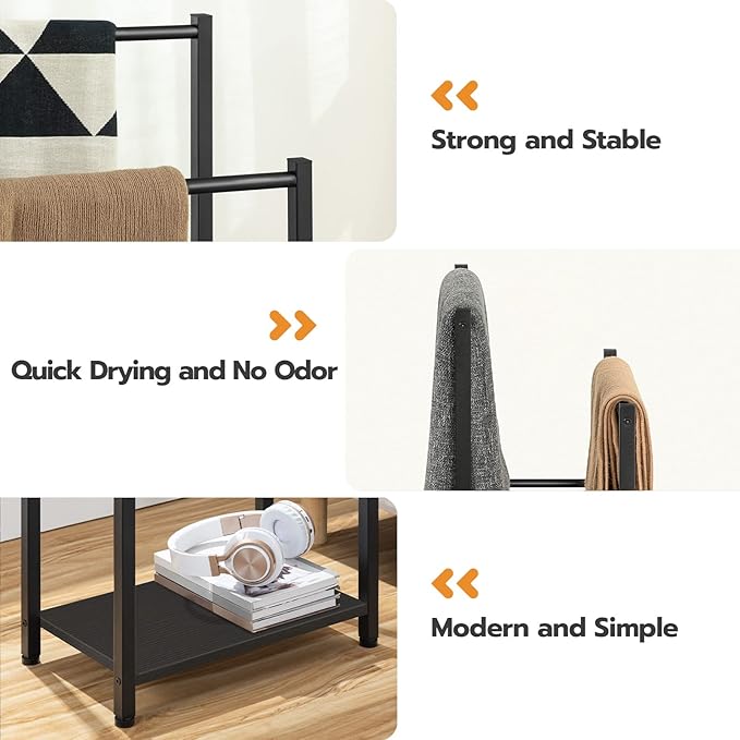 HOOBRO Free Standing Towel Rack for Bathroom, 16.5" L x 9.4" W x 31.5" H, 2 Tier Blanket Rack, Blanket Holder, Drying and Dis