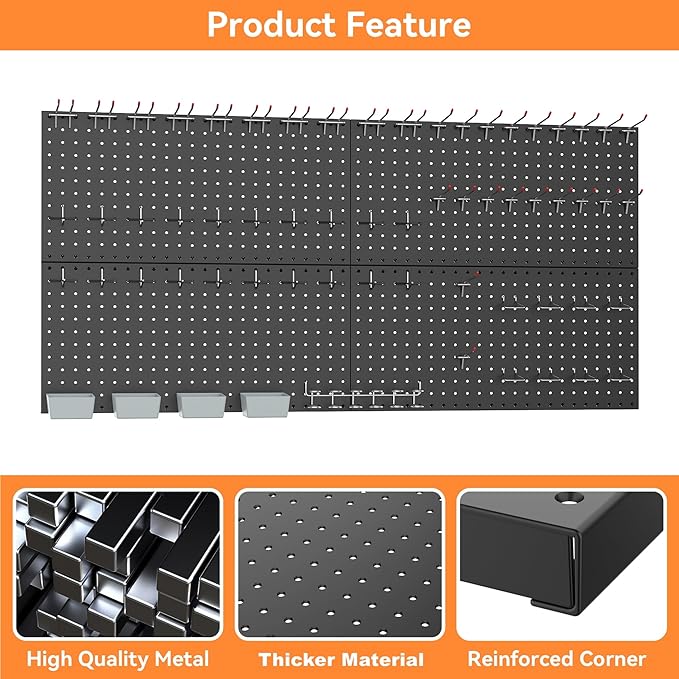 WALMANN Metal Pegboard Kit with Accessories for Wall, Garage Tools Storage Pegboard System for Garage, Workbench, Modular Peg