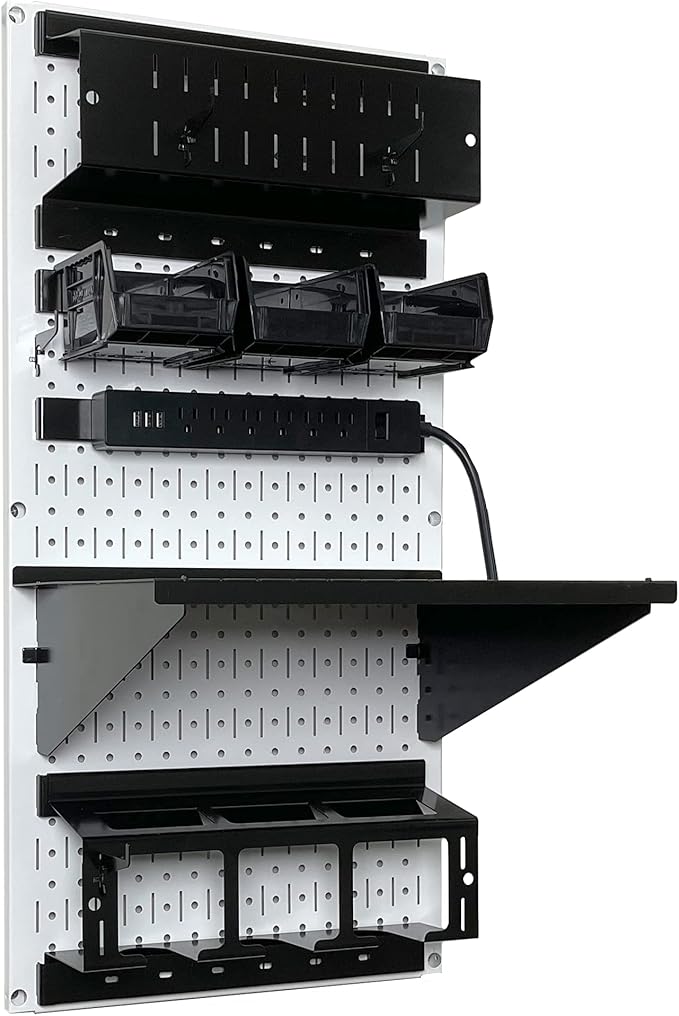 Wall Control Power Tool Storage Organizer Kit Cordless Drill Holder Charging Station Rack 16” x 32” Metal Pegboard Organizati