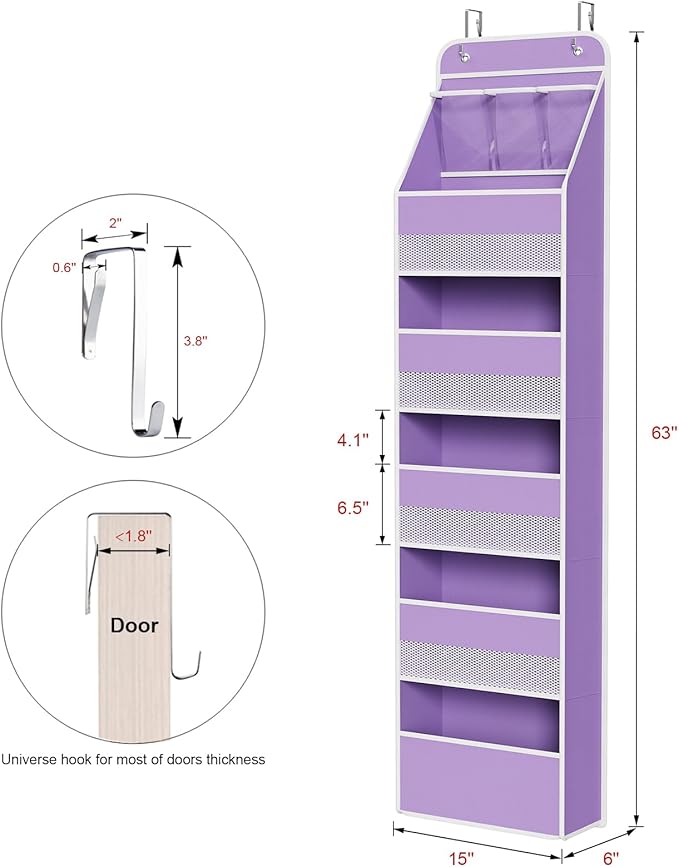 Univivi 6-Shelf Over Door Hanging Organizer Fabric Baby Door Storage with 5 Large Pockets and 3 Small PVC Pockets Wall Mount 