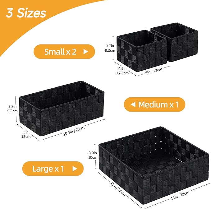 Posprica Small Black Baskets Cube Bin Container Tote,Woven Storage Baskets for Organizing Organizer Divider for Drawer, Close