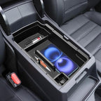 Center Console Organizer for 2023-2025 Honda CR-V, 2-Layer Armrest Storage Tray & Charging Station Caddy, ABS Car Interior Accessories OEM Style Leather Texture-2PCS