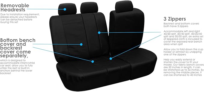 FH Group Car Seat Cover Black Full Set Deluxe Leatherette Protector Interior Accessories Universal Fit Full Set - Airbag Comp