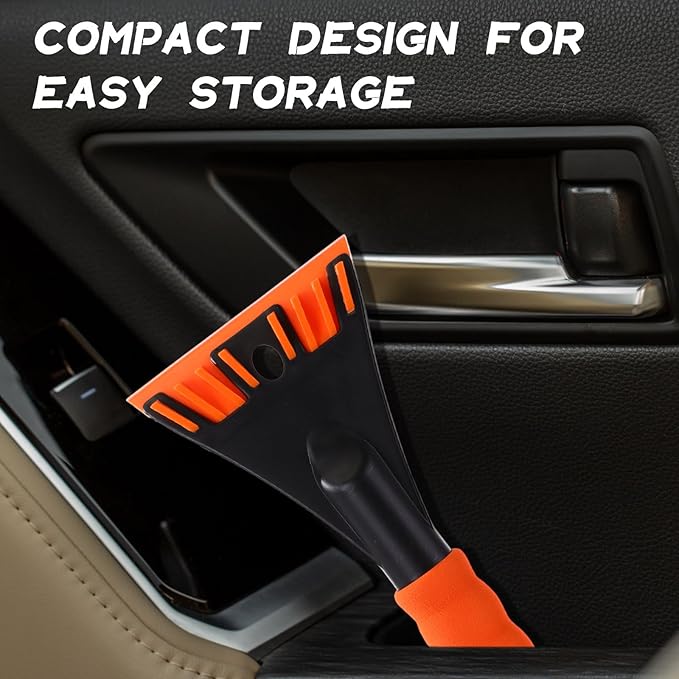 Lasnten 6 Pcs Car Ice Scraper 9.64 x 4.33 Inch Windshield Ice Scraper Winter Car Accessories to Remove Snow, Frost for Small Truck (Trendy, Orange Black)