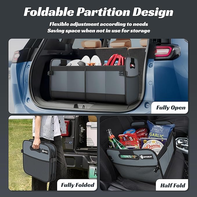 Sposuit Trunk Organizer for Car - 70L Collapsible Car Storage with 11 Pockets & Reinforced Handles, SUV Trunk Organizers for