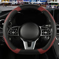 Microfiber Leather D Shaped Steering Wheel Cover, Breathable, Anti Slip, 13.5 inch to 14 inch, Black with Burgundy