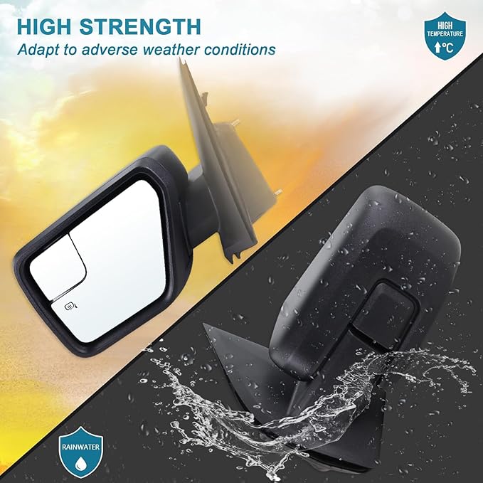 Left Driver Side Door Mirror Compatible With 2021 2022 2023 2024 2025 2026 Ford F150 With Power Glass Manual Folding Heated Matte Black Replace#ML3Z17683UA(5Pins)