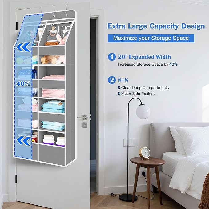 Univivi 5-Shelf Fabric Door Organizer Over Door Hanging Organizer with 8 Deep Pockets and 4 Small PVC Pockets Hanging Storage