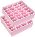 Simple Houseware 2 Pack Closet Sock Organizer, 24 Cell Drawer Divider, Pink