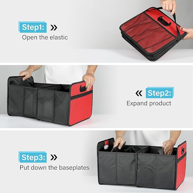 Simple Deluxe Trunk Organizer for Car/SUV/Truck, Collapsible 2 Compartment 50L Automotive Storage Box with 5 Pocket, 600D Waterp