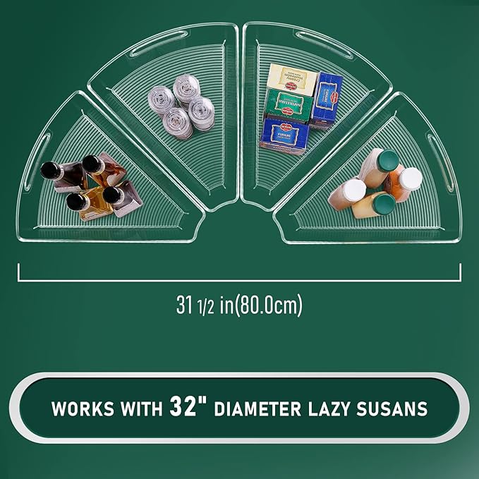 Lazy Susan Cabinet Organizer Bins for 26"/ 28"/ 32" Diameter Corner Organizer, Plastic Cabinet Storage Bin, 1/8 Wedge - Food 