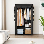 Portable Closet for Hanging Clothes, Portable Wardrobe Closet with Cover, 4 Storage Shelves, 2 Hanging Rods and 8 Side Pocket