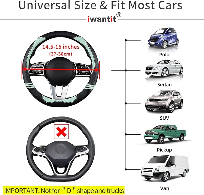 Iwantit® Steering Wheel Cover with Carbon Fiber and Anti-Slip Rubber Ring,Universal Fit 14.5-15 inches for Cars,SUV (Fruit Gr
