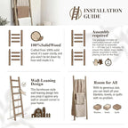 Wooden Blanket Ladder - 76in Natural Wood Color- Leaning Wall Decor for Bedroom, Bathroom, Living Room - Rustic Quilt Holder 