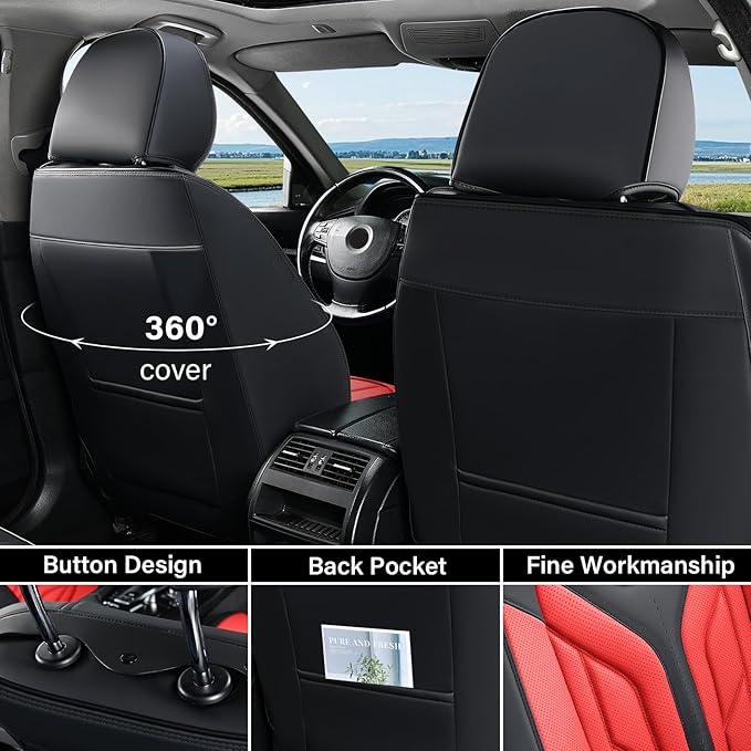 Coverado Car Seat Covers Full Set, Automotive Seat Covers Car Seat Protector Car Seat Cushion, Waterproof Leather Seat Covers