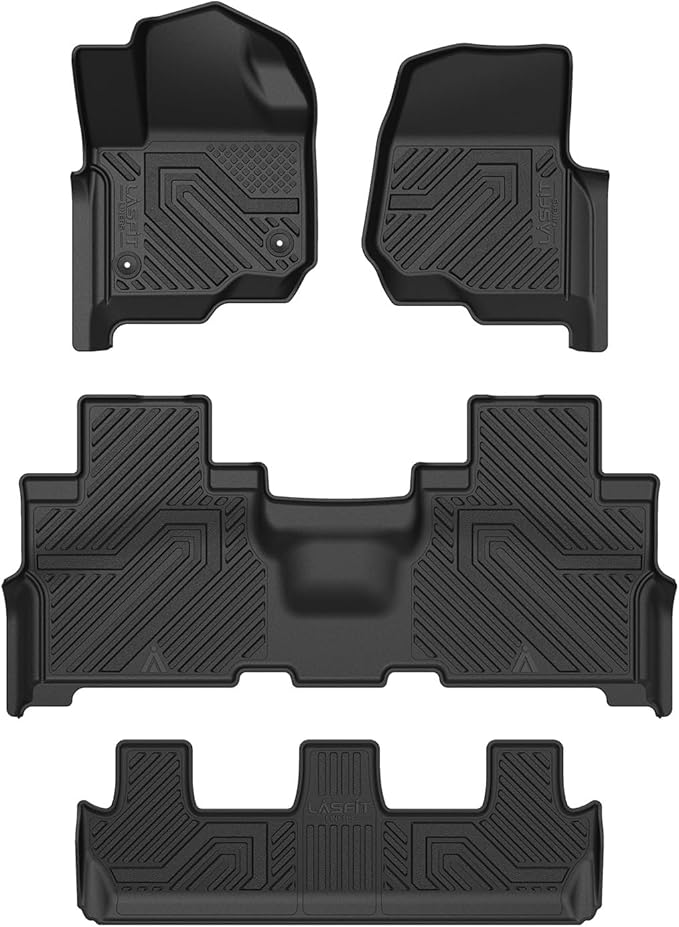 LASFIT Floor Mats for Ford Expedition | Expedition Max 8 Seater 2021 2022 2023 2024(Not Fit 7 Seats), All Weather TPE Protector Custom Fit for SUV Car Liners, 1st& 2nd& 3rd Row, Black 4pcs