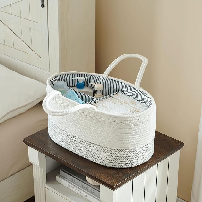 luxury little Diaper Caddy Organizer, Large Cotton Rope Nursery Baby Basket, Changing Table Organizer for Baby Diaper Storage
