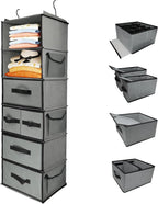 Durable 6-Tier hanging closet organizer with 5 Drawers & 3 Side Pocket,Thickened Fabric Hanging Shelves Holder with Sturdy Ho