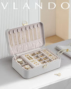 Vlando 2 Layer Jewelry Box,Jewelry Organizer Storage Lockable Earring Organizer Removable Jewelry Tray with Watch Pillow for 