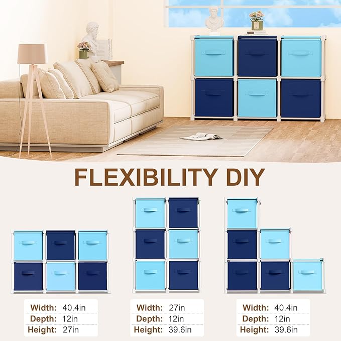 6 Cube Storage Organizer with Shelf Back to School Boxes 11 Inch Toy Storage Bins Closet Organizers Drawers Fabric Dresser fo