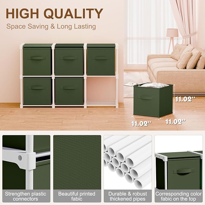 6 Cube Storage Organizer with Shelf Back to School Boxes 11 Inch Toy Storage Bins Closet Organizers Drawers Fabric Dresser fo
